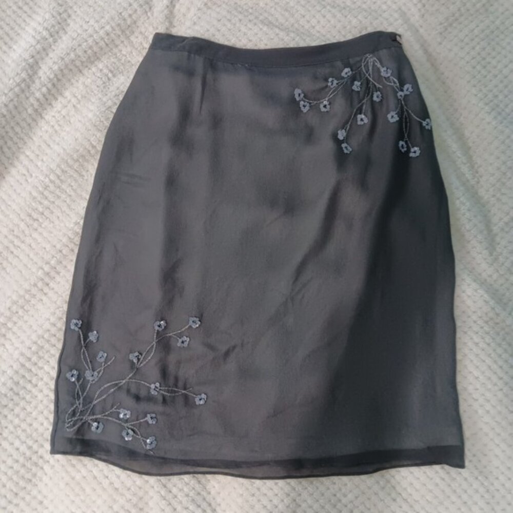 Floral Beaded Embroidered Silk Skirt-Size 8 - Picture 5 of 9
